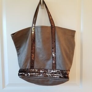 Elegant Brown Tote Bag with Sequin Accents
